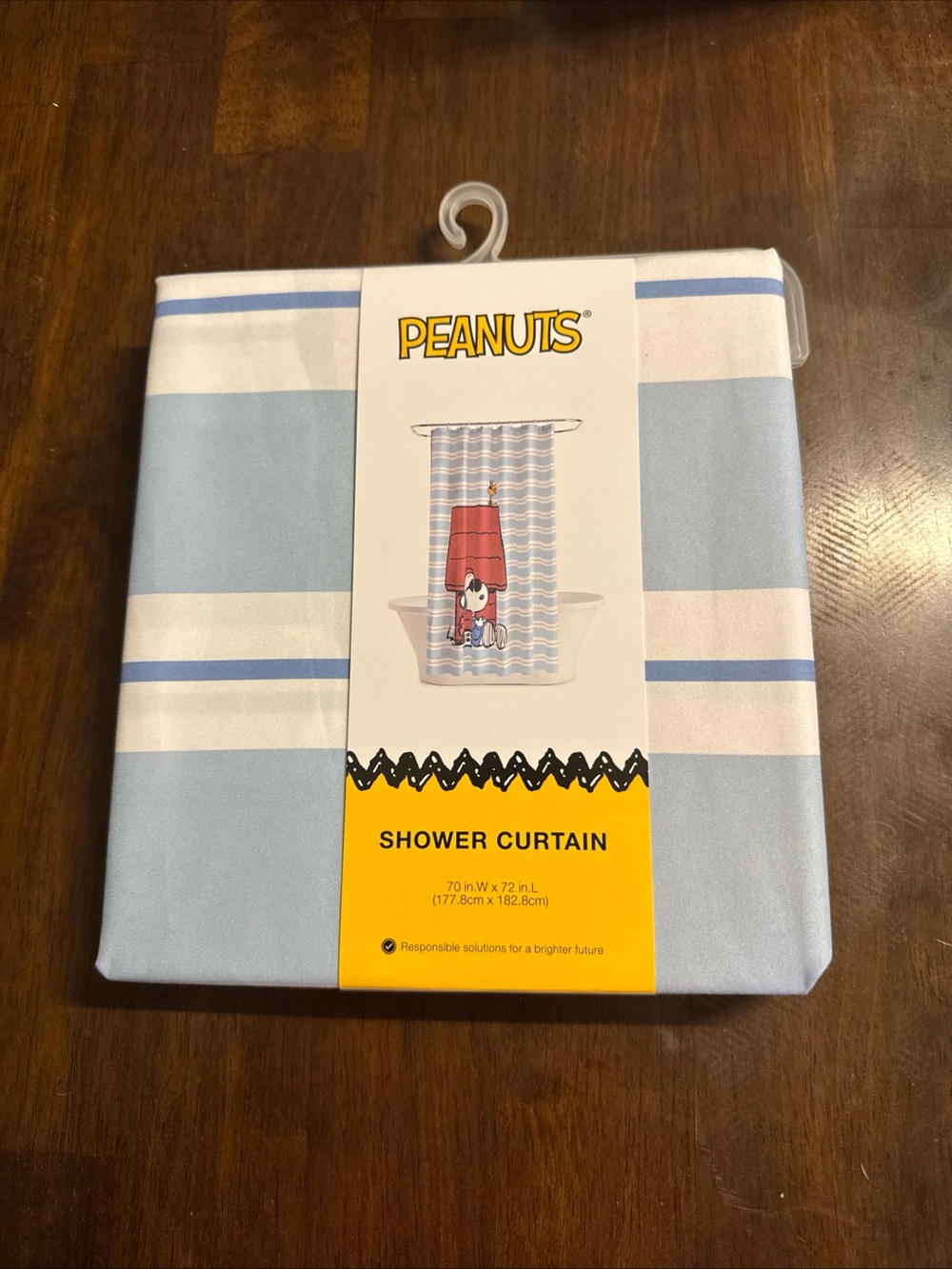Peanuts Blue & White Striped Shower Curtain